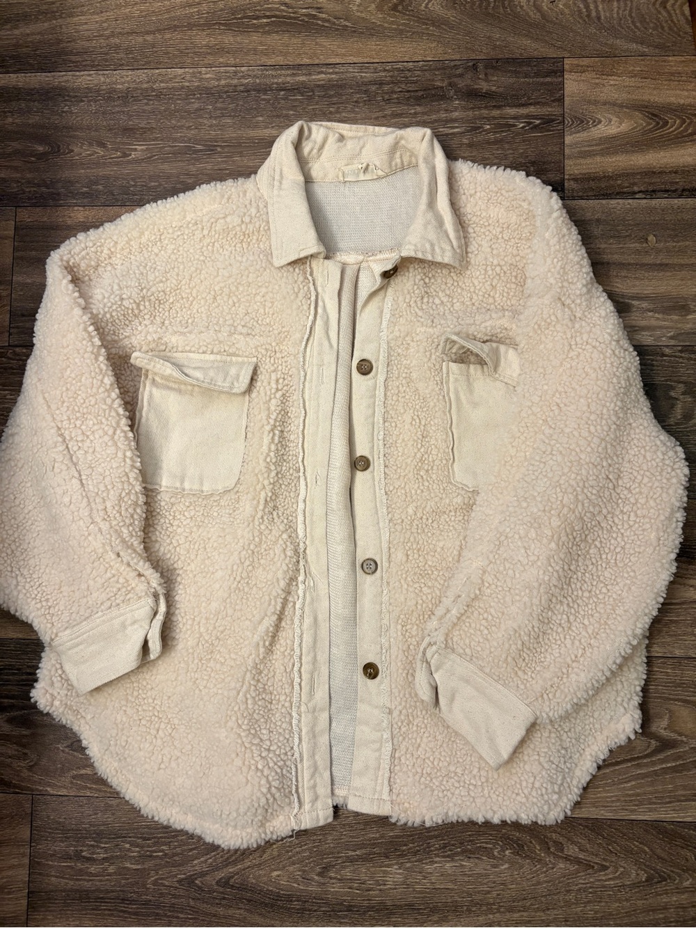 Cream Oversized Sherpa Button-Up Jacket